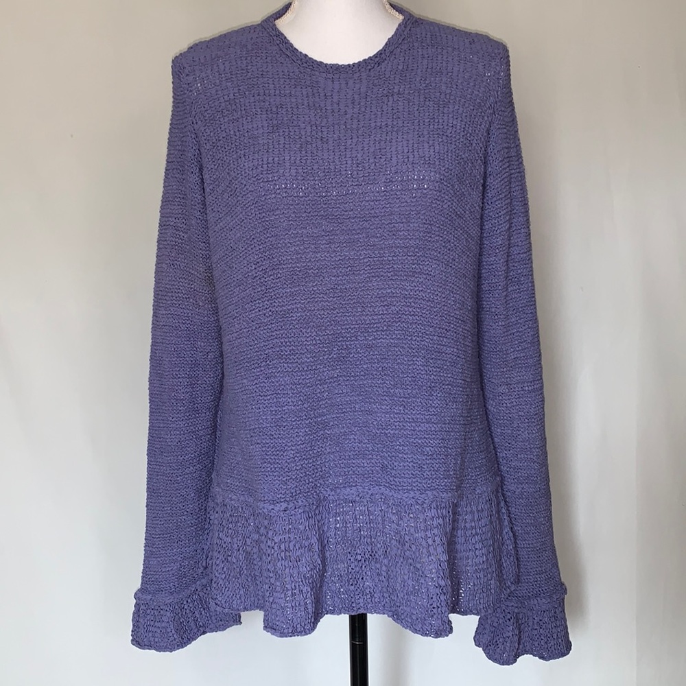 SU-ZEN Lavender Cotton”Ribbon Knit” Sweater flutter cuffs & hem #SweaterWeather